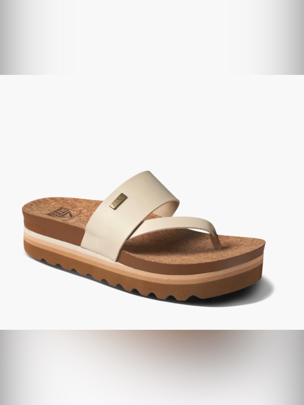 Reef Cream and Tan Layered Platform Toe-Post Sandal